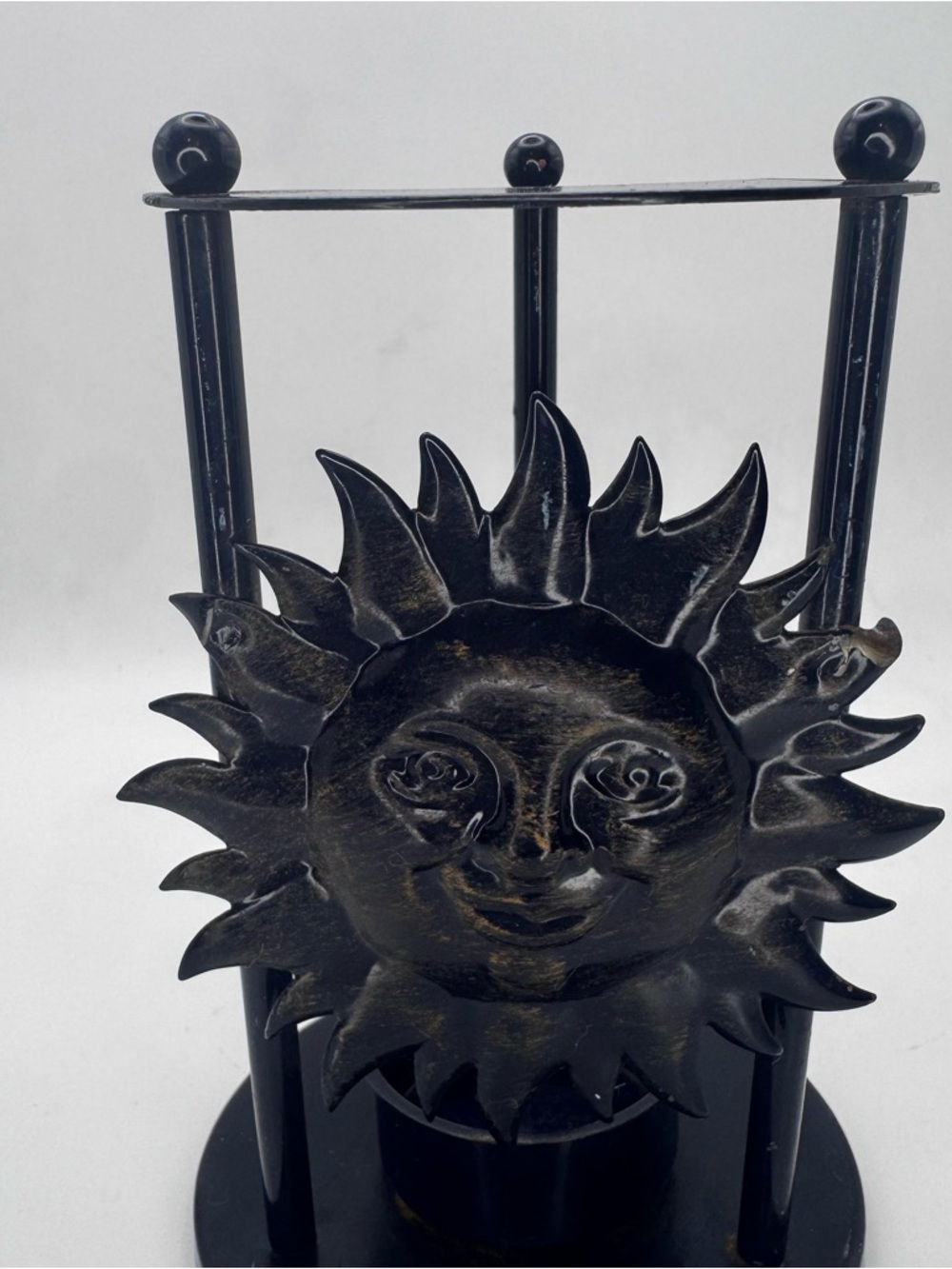 Sun Face Tealight Candle Holder Blue/Black Metal 5” Boho Decor - Picture 4 of 6